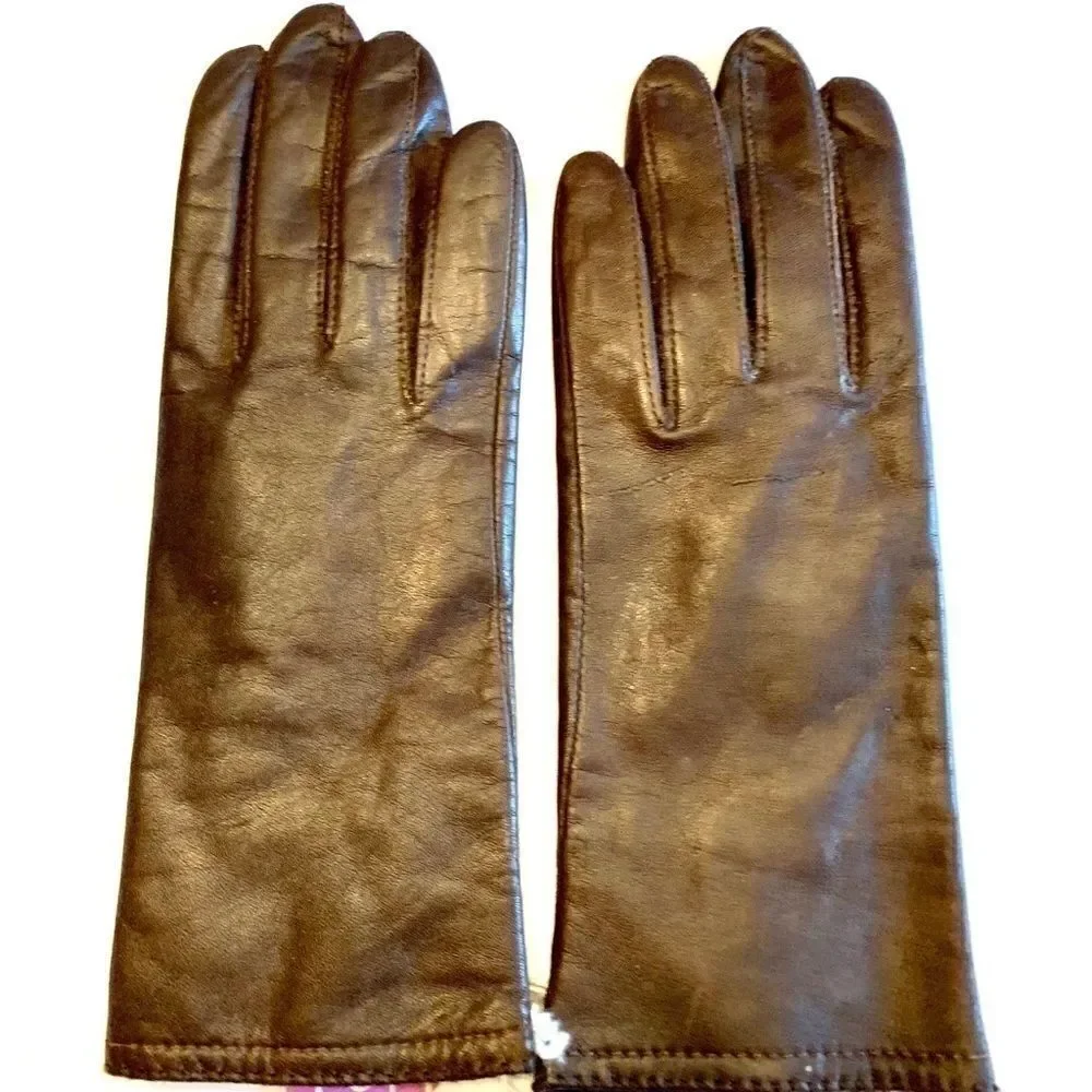 BROWN LEATHER GLOVES by GRANDOE SIZE-6.5